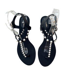 Chanel black pearls sandals size 38C